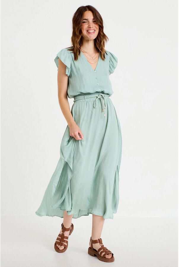 Cache midi rok met ceintuur turquoise - Foto 3