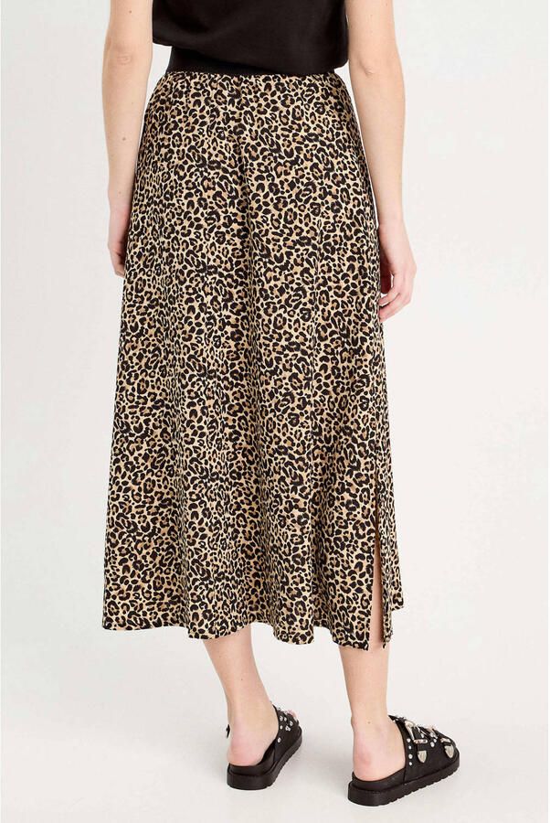 Cache midi rok met split en panterprint beige - Foto 3