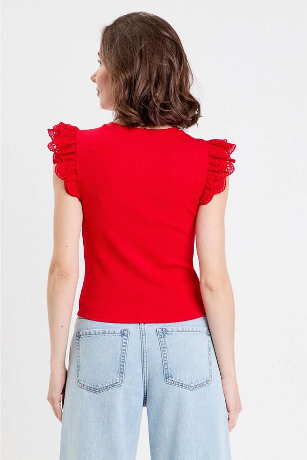 Cache mouwloze top broderie rood - Foto 3