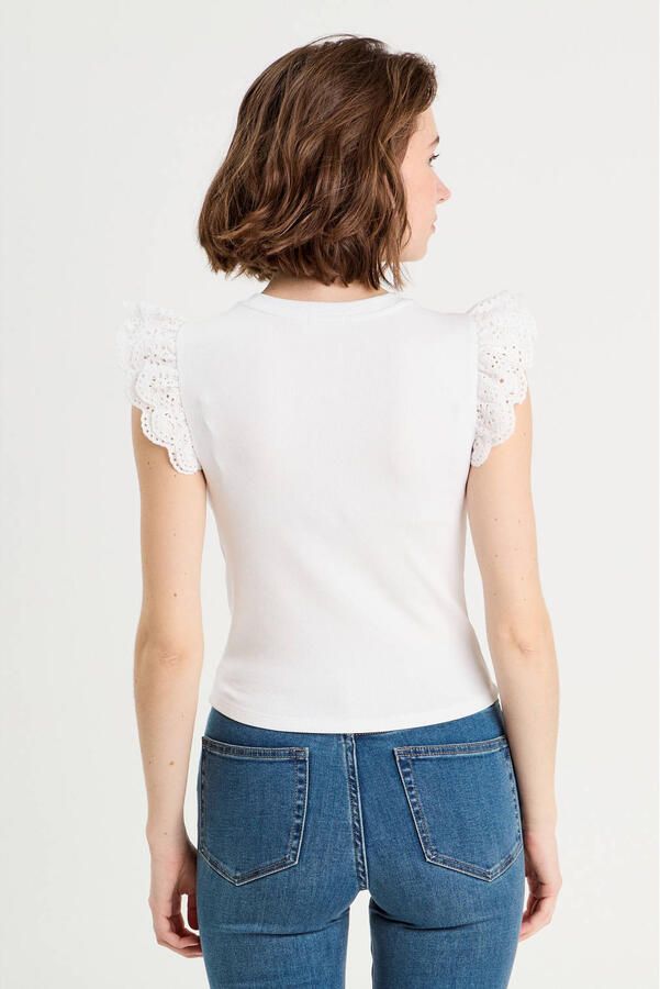 Cache mouwloze top wit broderie - Foto 3