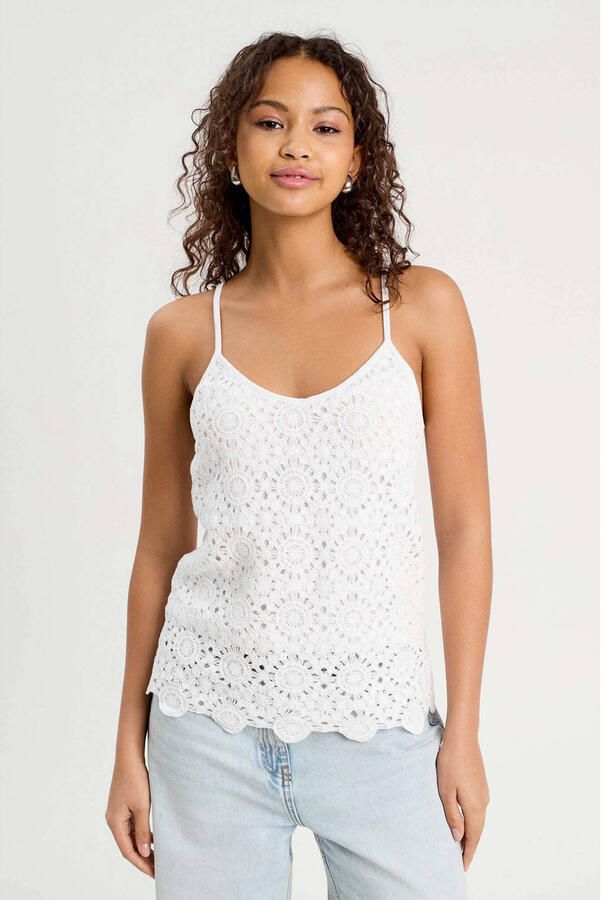 Cache mouwloze top wit crochet
