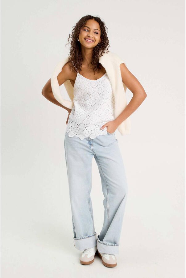 Cache mouwloze top wit crochet - Foto 2