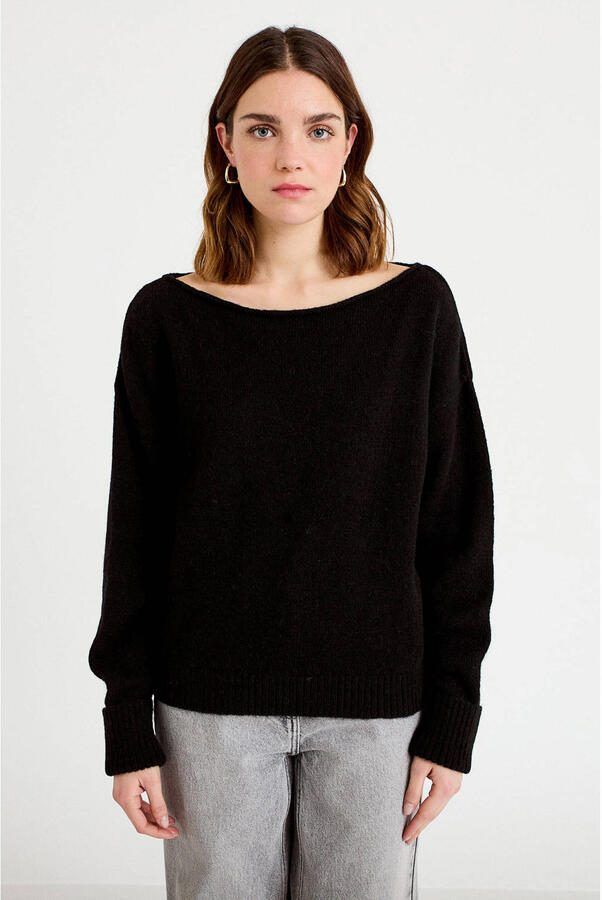Cache off shoulder trui zwart