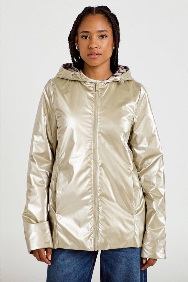Cache parka met panterprint zand