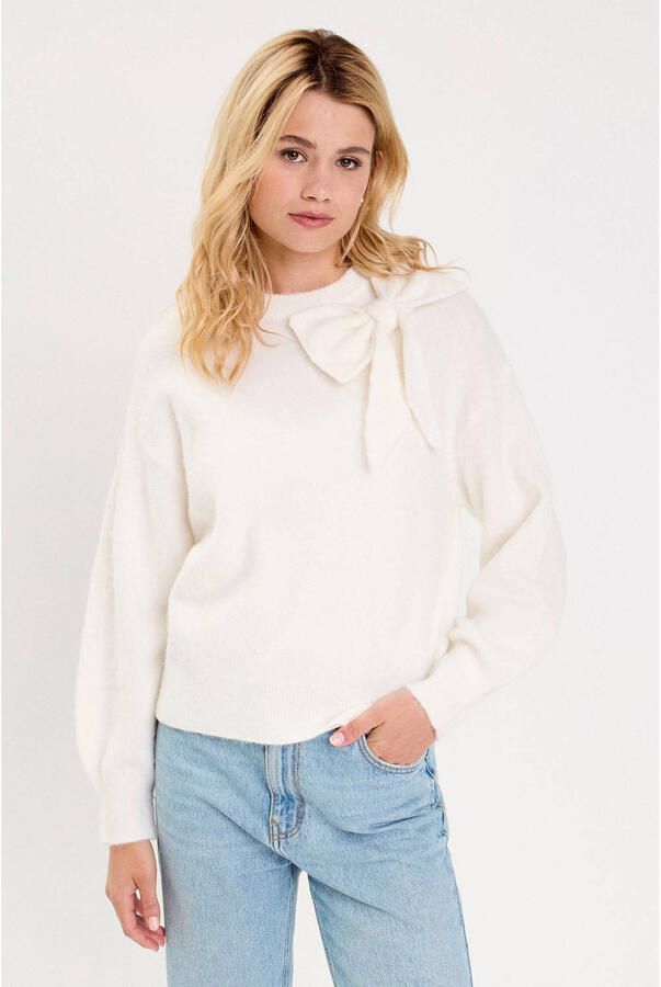 Cache pullover met wol ecru