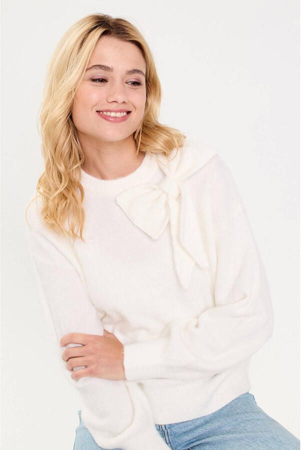 Cache pullover met wol ecru - Foto 2