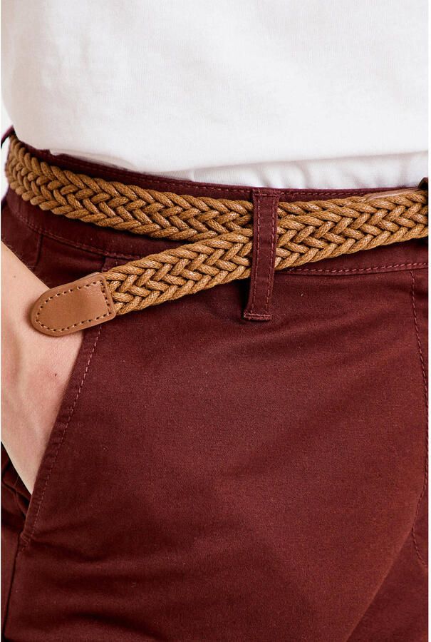 Cache regular fit cropped chinobroek met ceintuur donkerrood - Foto 2