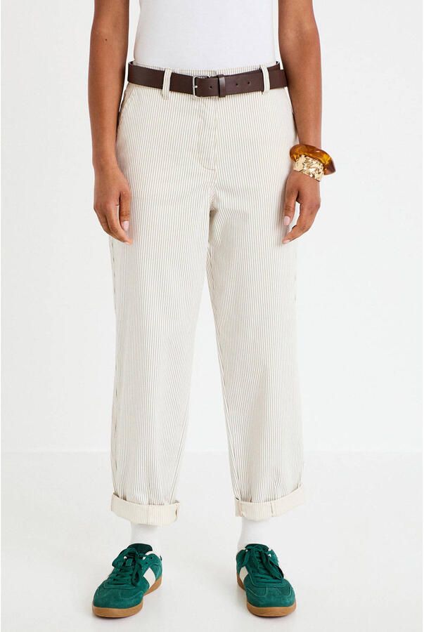 Cache regular fit gestreepte jeans met ceintuur ecru