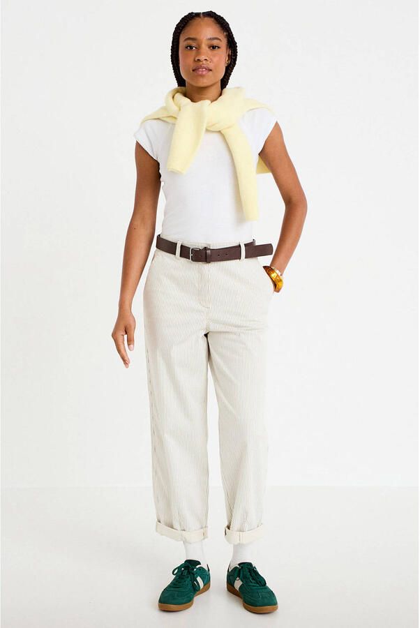 Cache regular fit gestreepte jeans met ceintuur ecru - Foto 3