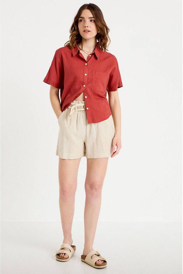 Cache regular high waist casual short met linnen beige - Foto 2
