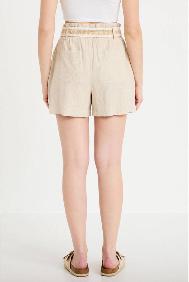 Cache regular high waist casual short met linnen beige - Foto 3