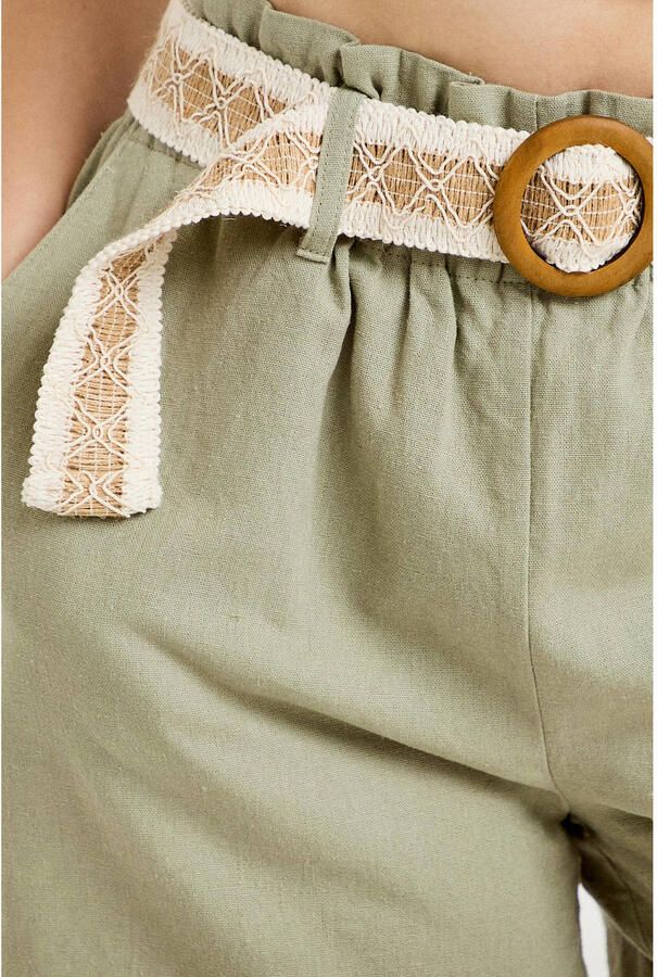 Cache regular high waist casual short met linnen grijsgroen - Foto 2