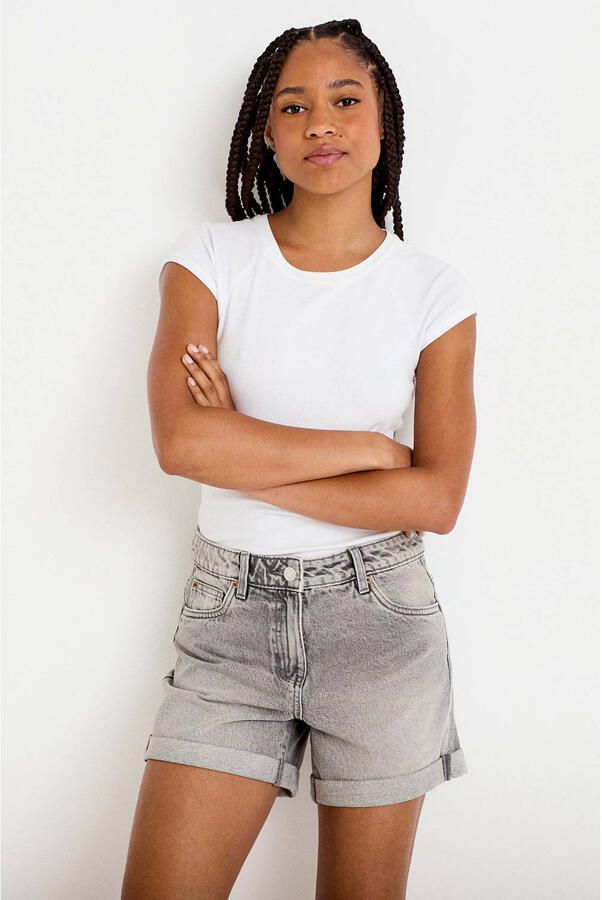 Cache regular high waist short grey denim
