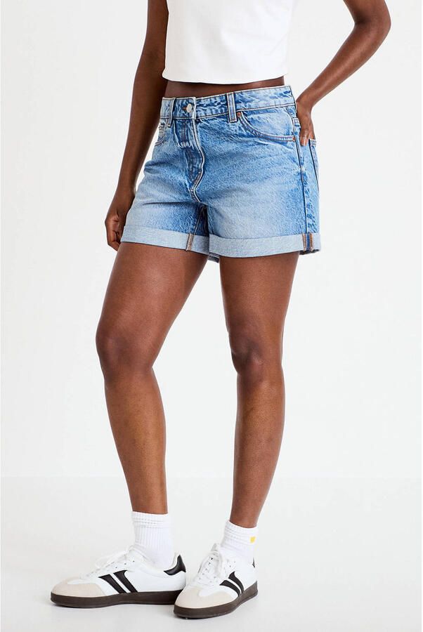 Cache regular high waist short medium blue denim