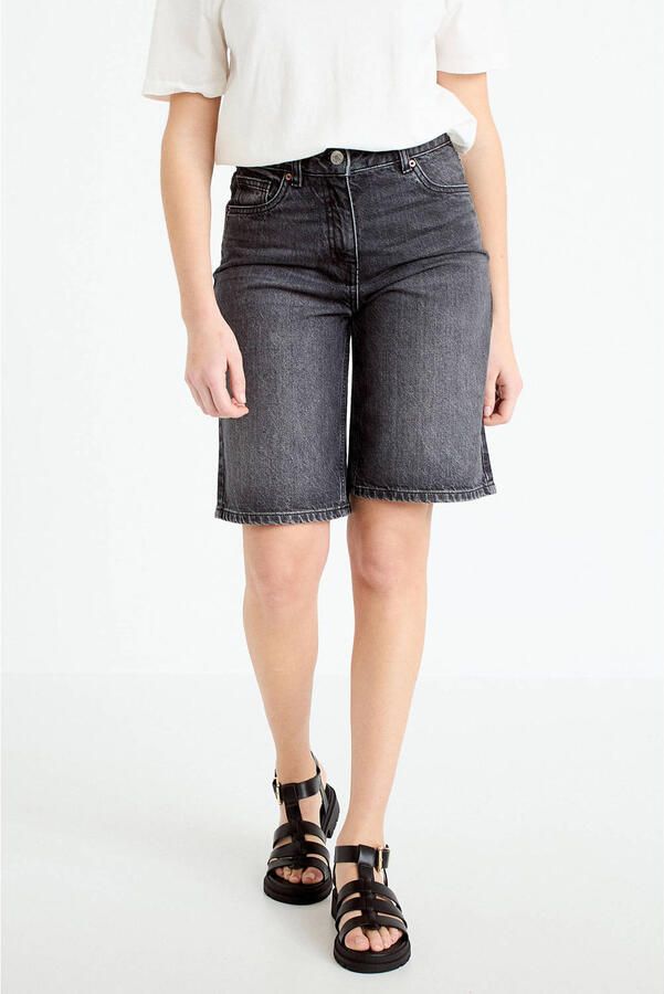 Cache regular waist denim short black
