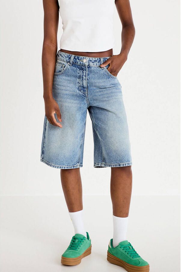 Cache regular waist denim short light blue