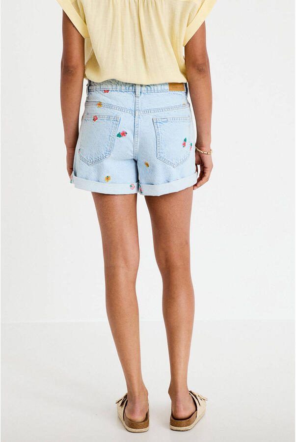 Cache regular waist gebloemde short light blue denim - Foto 2