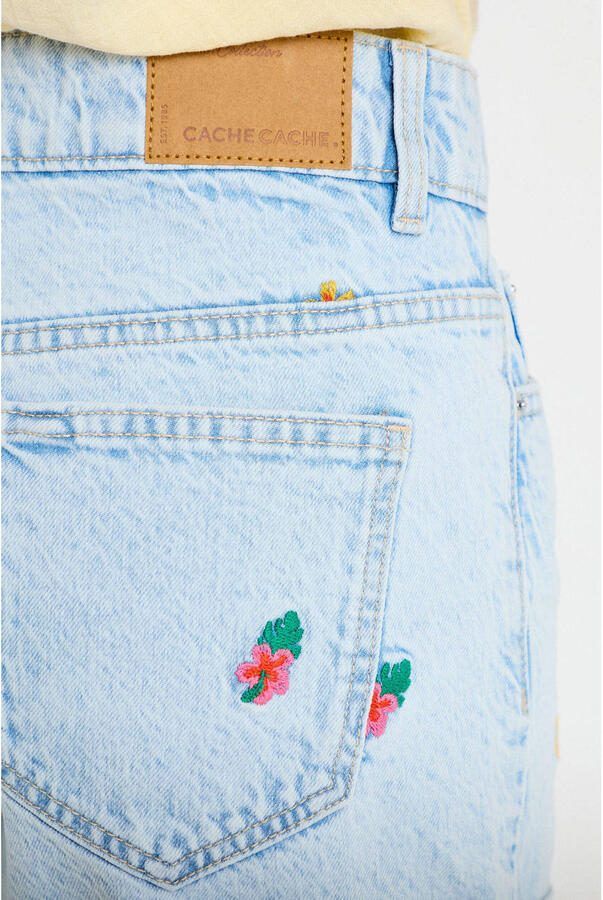 Cache regular waist gebloemde short light blue denim - Foto 3