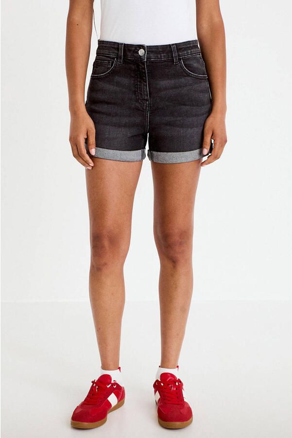 Cache regular waist short black denim