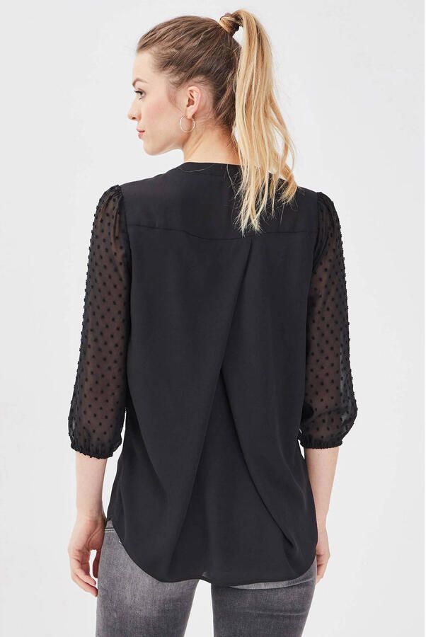Cache semi-transparante blousetop met textuur zwart - Foto 2