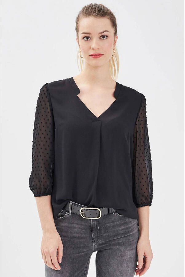 Cache semi-transparante blousetop met textuur zwart - Foto 3