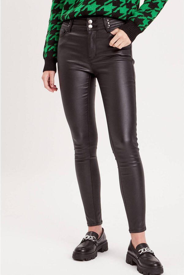 Cache slim fit imitatieleren broek zwart