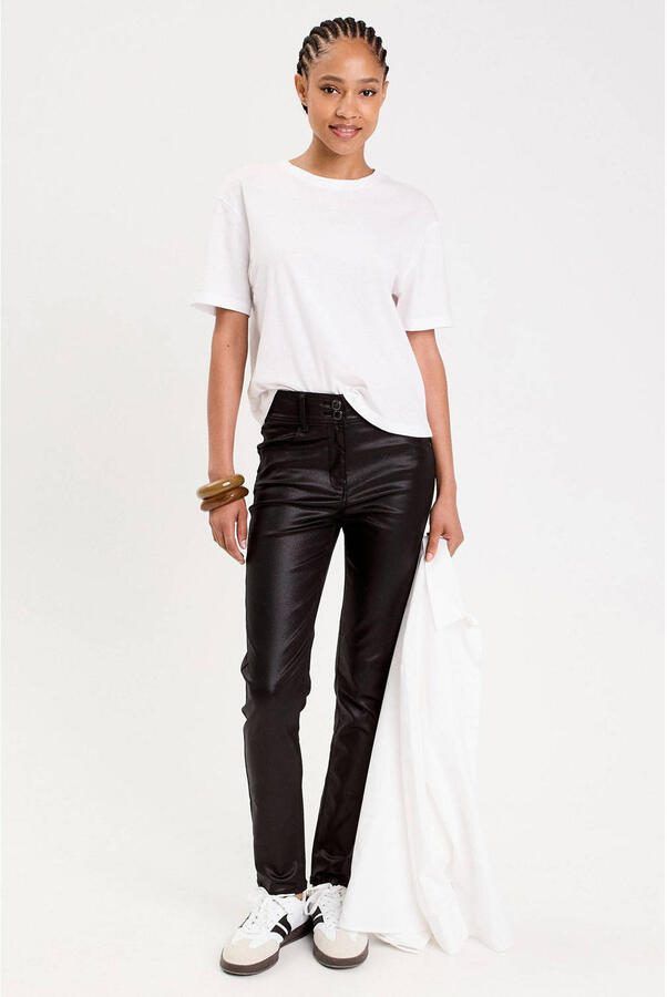 Cache slim regular waist coated broek zwart - Foto 2