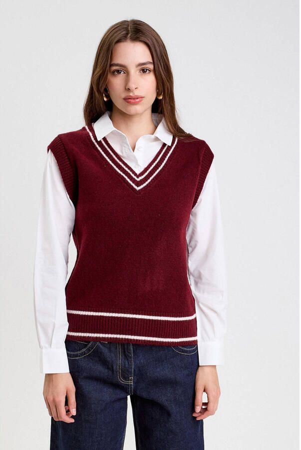 Cache spencer met blouse inzet donkerrood