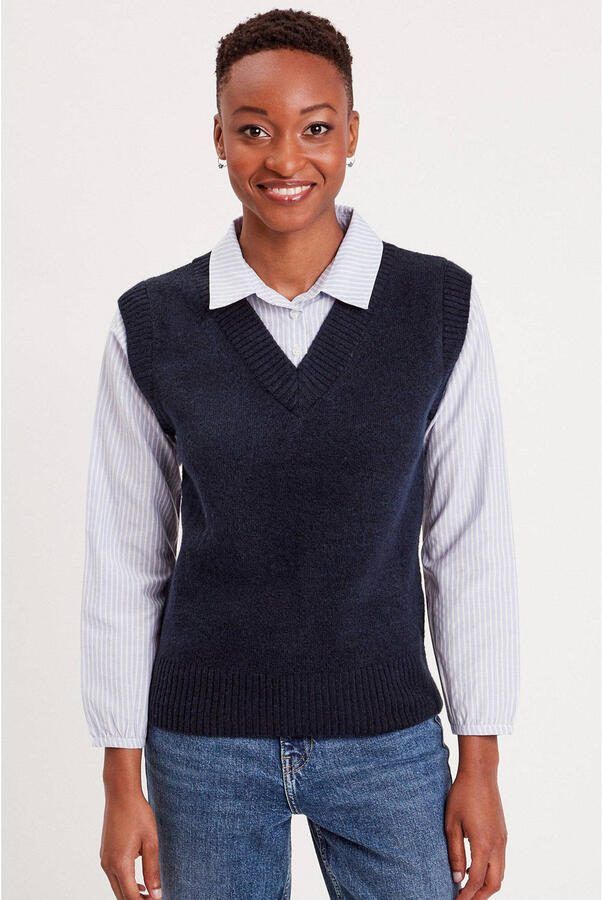 Cache spencer met blouse inzet marineblauw wit - Foto 3