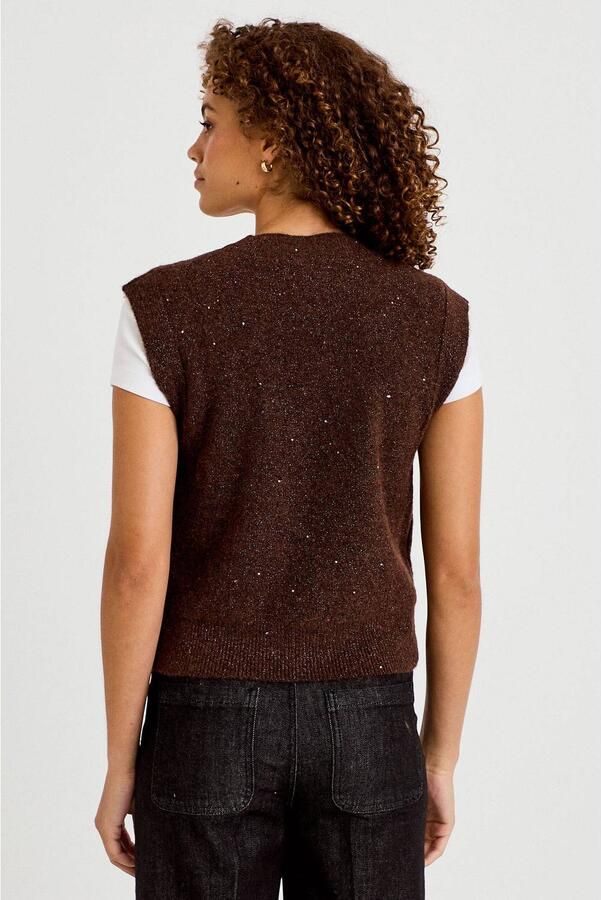 Cache spencer met glitters en wol donkerbruin - Foto 3