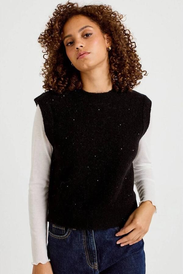 Cache spencer met glitters en wol zwart