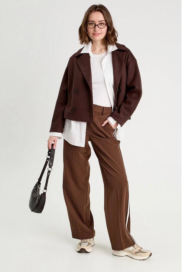Cache straight high waist broek donkerbruin - Foto 3