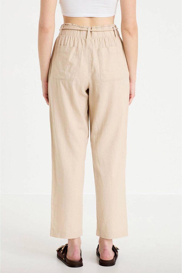 Cache straight high waist casual broek met linnen beige - Foto 3