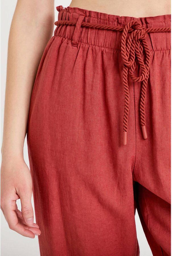 Cache straight high waist casual broek met linnen koraalrood - Foto 2
