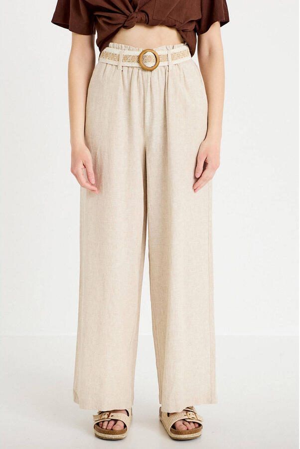 Cache straight regular waist casual broek met linnen beige