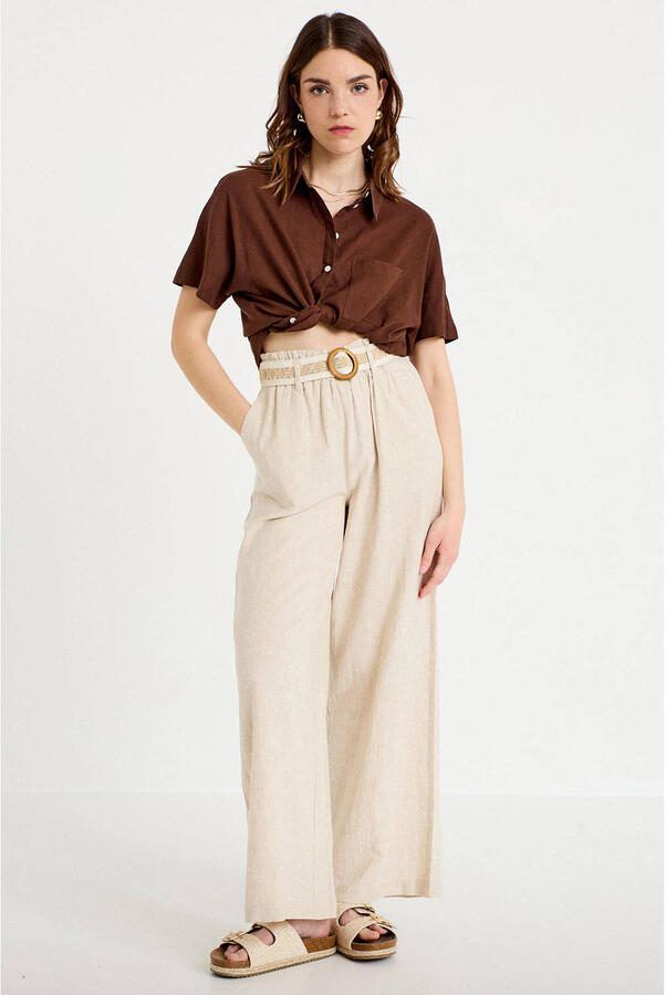 Cache straight regular waist casual broek met linnen beige - Foto 3