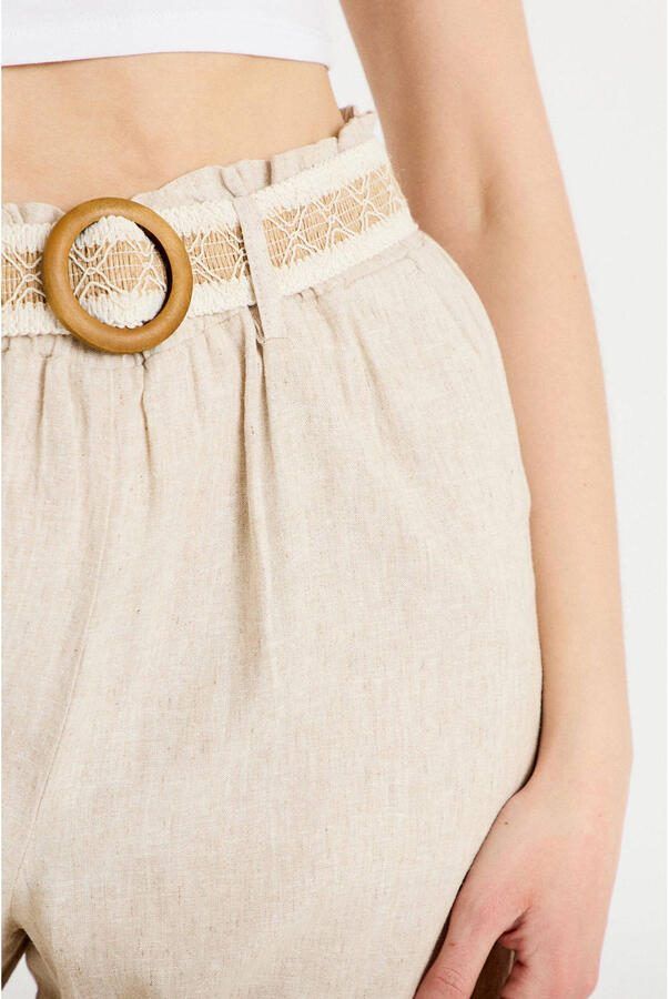 Cache straight regular waist casual broek met linnen beige - Foto 2