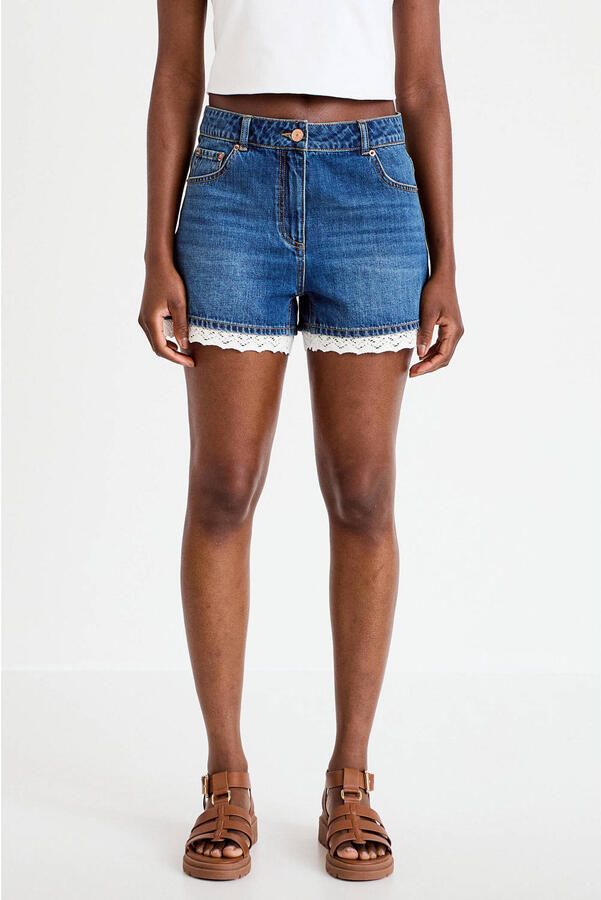 Cache straight regular waist short medium blue denim