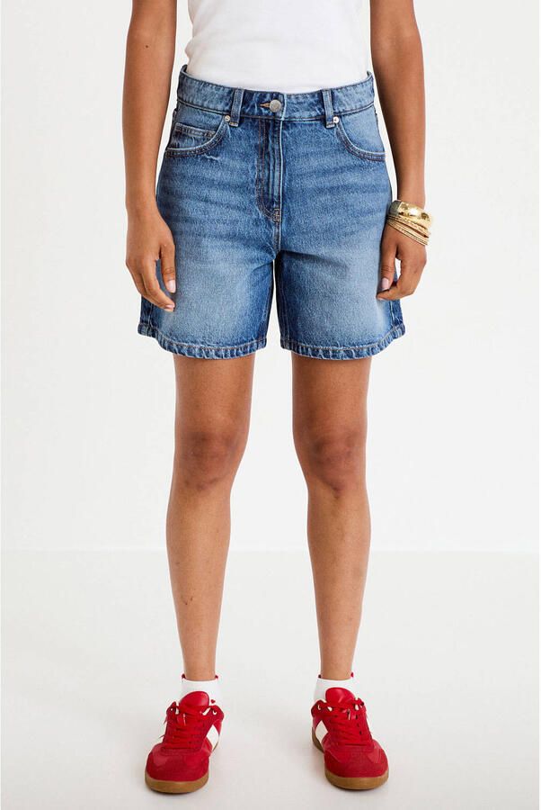 Cache straight regular waist short medium blue denim