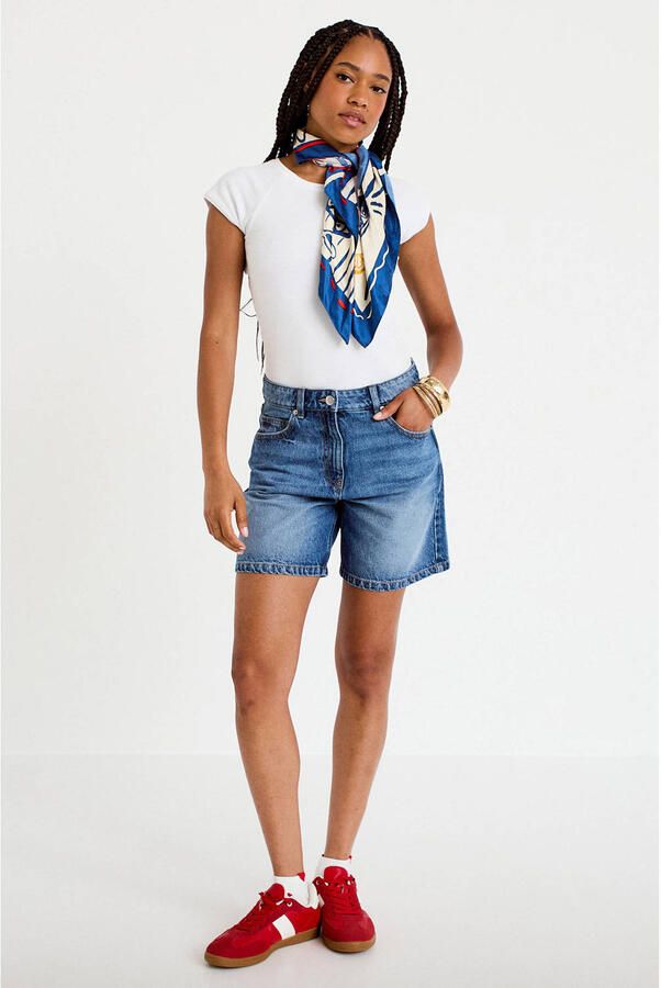 Cache straight regular waist short medium blue denim - Foto 2