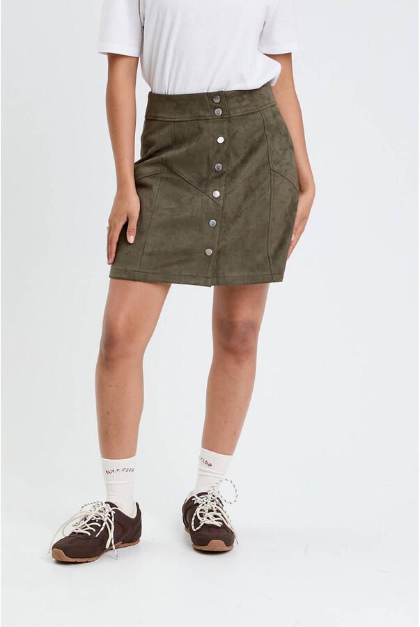 Cache suede korte rok kaki