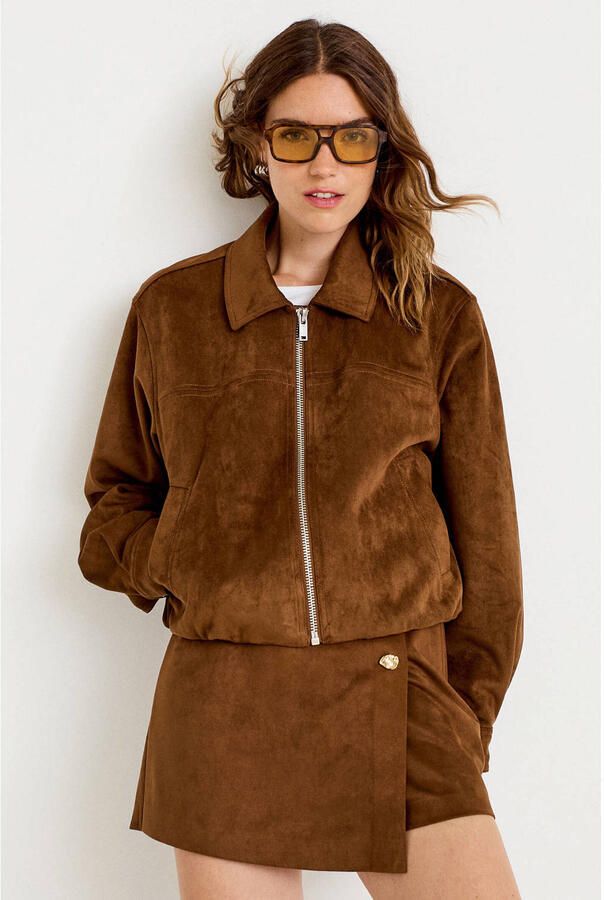 Cache suèdelook mini rok bruin