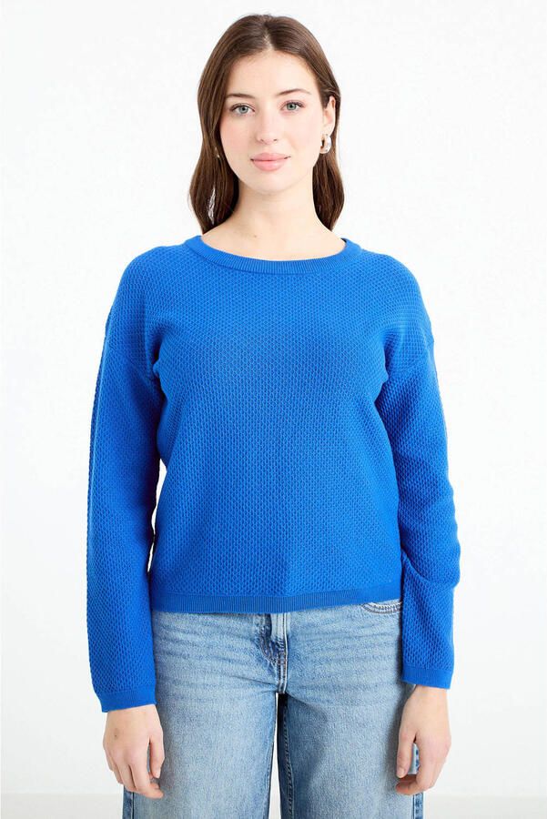 Cache sweater blauw gebreid