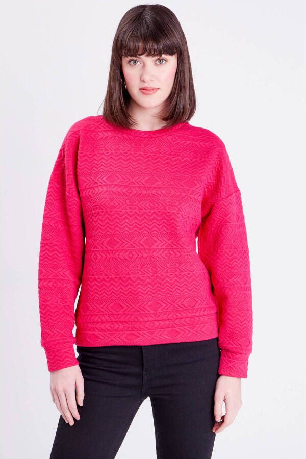 Cache sweater met textuur fuchsia