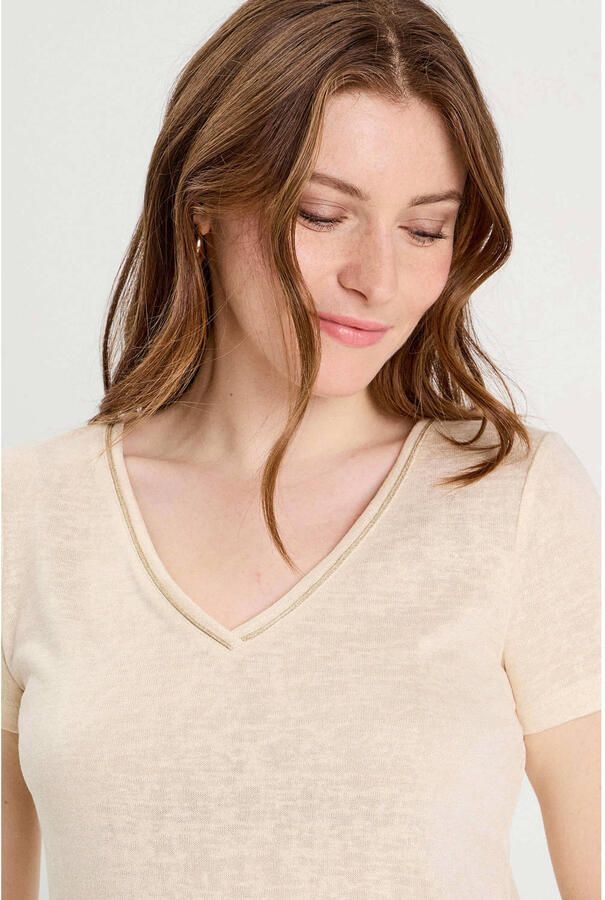 Cache T-shirt beige met glitter - Foto 2