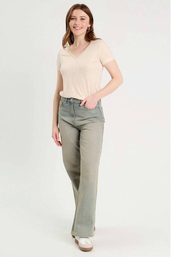 Cache T-shirt beige met glitter - Foto 3