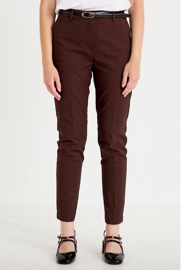 Cache tapered cropped pantalon met ceintuur donkerbruin
