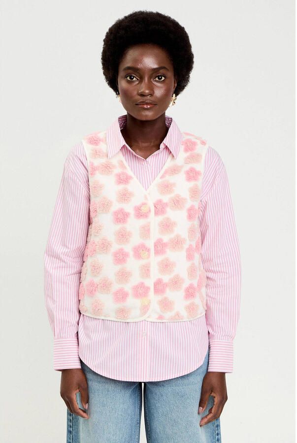 Cache teddy gebloemde gilet ecru