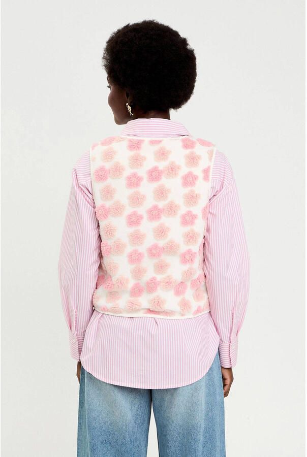 Cache teddy gebloemde gilet ecru - Foto 3