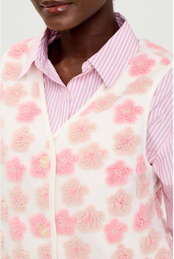 Cache teddy gebloemde gilet ecru - Foto 2